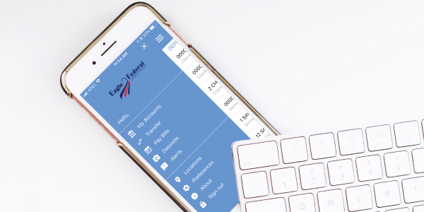 eagle federal login screen on cell phone with keyboard